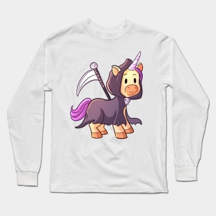 Cute Halloween Unicorn in Grim Reaper Costume Long Sleeve T-Shirt